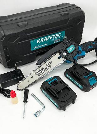 Акумуляторна ланцюгова міні пила 20 см у кейсі krafftec (36v 4 ач) + 2 акумулятори та індикатором заряду