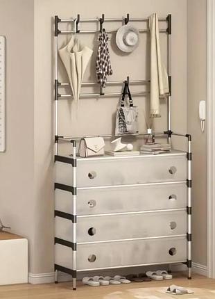 New залізна вішалка для одягу + підставка для взуття, 2 в одному, 4 полиці бежева