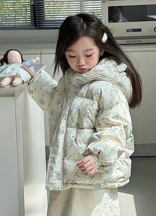 Куртка 106/1, р.100,110,120,130,140, плащовка+флис+холлофайбер, белый цветы