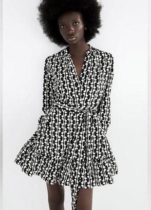 Сукня плаття zara чорне біле  , міні пишне , сарафан