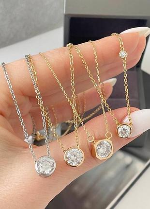 Ціна за 1шт, медсплав і родій, кольє підвіска, камінчік на ланцюжку