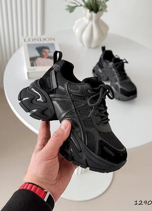 Кросівки сіточка на масивній підошві чорні  1290