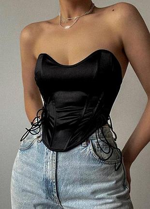 Праздничный корсет с косточками и шнуровкой сатиновый