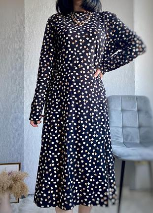 Чорна сукня міді в тваринний принт, р-р 18