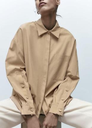 Бавовняна поплінова сорочка вільного крою бавовна поплін zara хлопковая поплиновая рубашка хлопок поплин