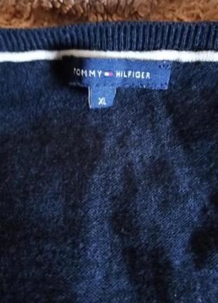 Шерсть з бавовною брендовий темно синій джемпер v-подібним вирізом (оригінал)3 фото