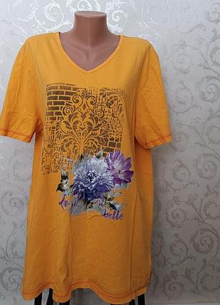 Р 20 / евро 48 / 54-56 яркая солнечная футболка кофта в принт хлопка трикотаж большая батал