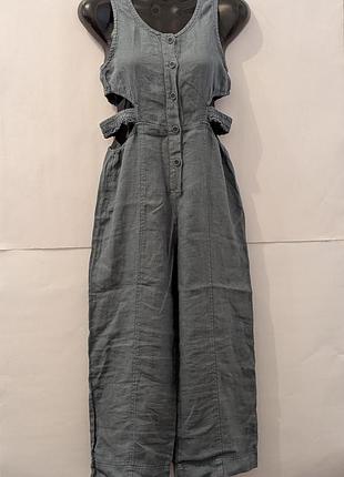 Комбинезон люльчатый для девочки zara,152,палаццо, лен,широкий,свободный,прямойджинсовый,цвет,синий,легкий, летний,палаццо,голубой