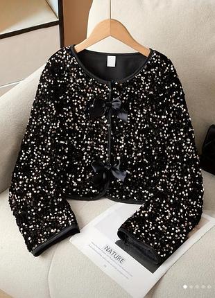 Блестящая кофточка для девочки, праздничная пайетки кардиган кофта накидка болеро пиджак блейзер