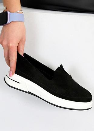 Женские мокасины балетки туфли черные из натуральной замши 26493