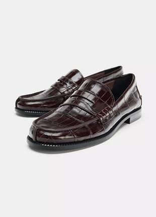 Шкіряні лофери жіночі бордові zara new