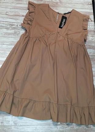 Сукня boohoo котон коричнева з воланами розмір l - xl 3