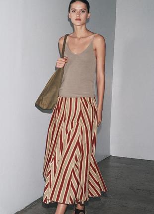 Юбка-миди в полоску zw collection от zara, размер м