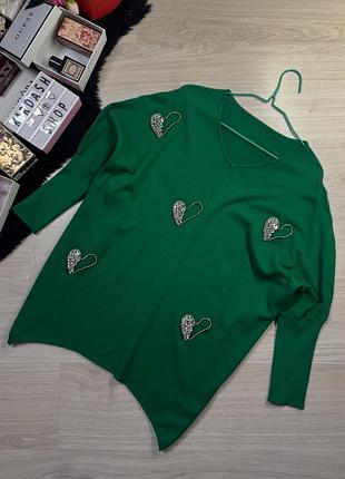 Кофта мишка з серцями в стрази зелена
