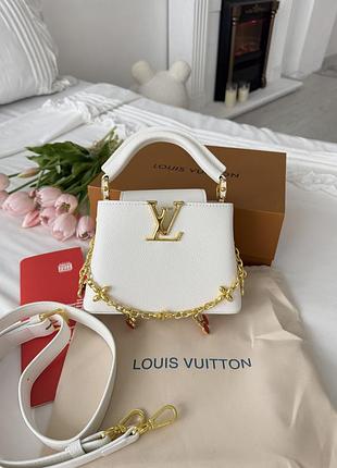 Новинка натуральная кожа premium l0uis vuitt0n capucines мини сумочка бренд премиум качество с цепочкой белая