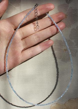 Чокер з аквамарину, 2 мм, на ювелірному тросі