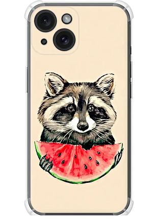 Чехол силикон с усиленными углами на телефон iphone 15 енотик с арбузом "4605sp-3075-58250"