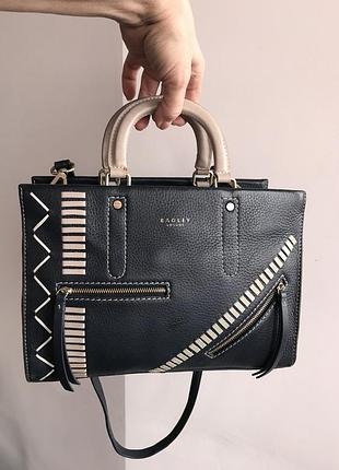 Сумка шкіряна radley - фірмова,оригінал,жіноча,месенджер,темно синя,прикрашена плетінням