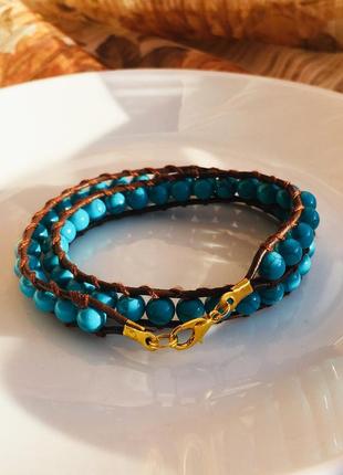 Кожаный браслет-обмотка из натуральной бирюзы, браслет в стиле chan luu