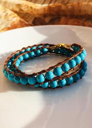 Кожаный браслет-обмотка из натуральной бирюзы, браслет в стиле chan luu
