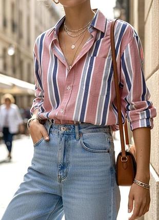 Базова червоно/синя/біла сорочка/рубашка від бренду maddison у смужку,стан новий, розмір l/m також підходить xl