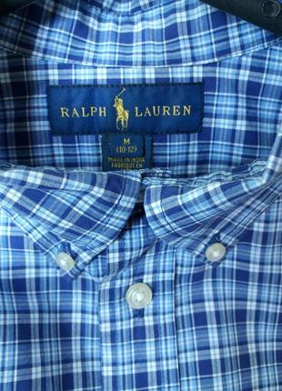 Рубашка классическая  синяя в клетку polo ralph lauren4 фото