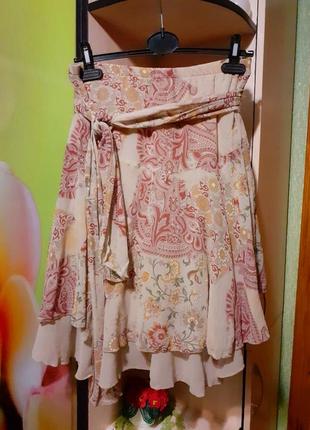 Шелковая юбка в цветочный принт1 фото