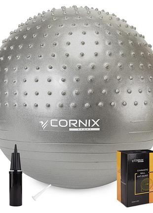 М'яч для фітнесу (фітбол) cornix 65 см напівмасажний anti-burst xr-0479 silver