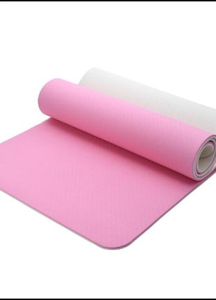 Килимок для фітнесу ecofit md9012 двошаровий tpe 1830*610*8 мм — рожевий + світло-рожевий