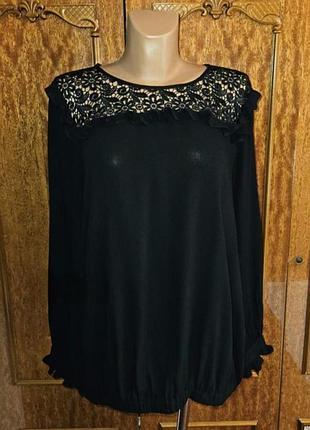 💝1+1=3 стильная черная блуза блузка с кружевом so fabulous, размер 50 - 52