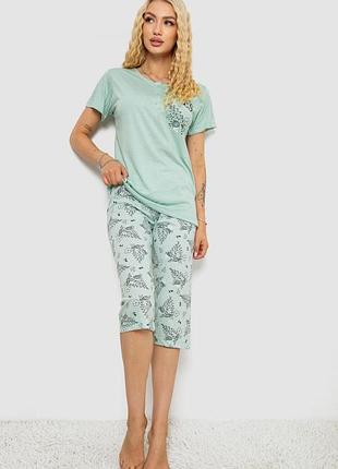 Женская пижама с принтом, цвет мятный