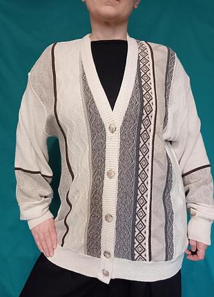 Кардиган унисекс светлый с геометрическими узорами винтаж размер xl xxl недорого