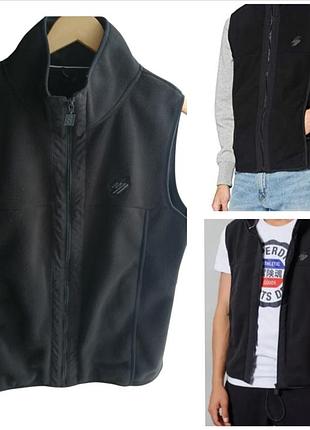 Жилет superdry чоловічий флісовий фліска розмір m-l жилетка фліс чорна з кишенями тепла