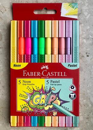 Набір фломастерів «неон та пастель» faber-castell grip 10 штук
