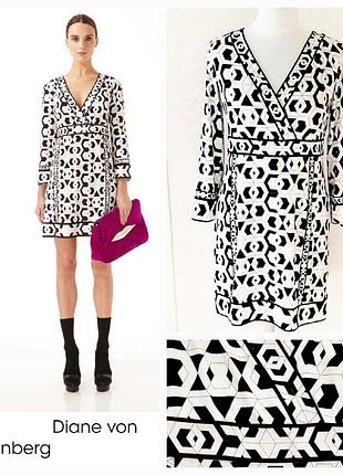 Платье шёлк s-m 10 черно белое запах diane von furstenberg