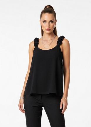 Черный вечерний топ colloseum с объемными цветами на бретелях, размер xs