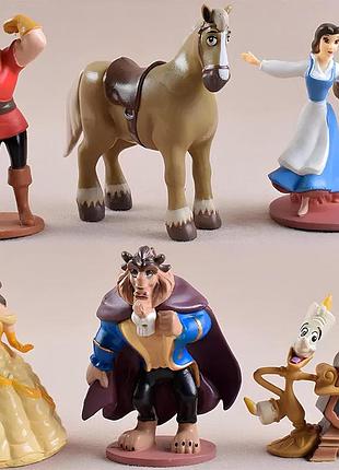 Игровые фигурки красавица и чудовище resteq — набор из 6 персонажей disney, фигурки 7 см из мультфильма