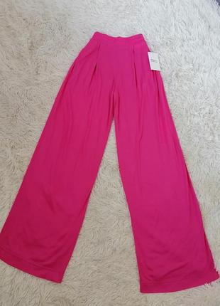 Яскраво-рожеві малинові штани висока посадка палаццо трикотаж віскоза бавовна з кишенями повноміри