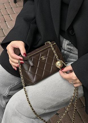 Сумочка classic brown lambskin pearl crush vanity bag gold🌟