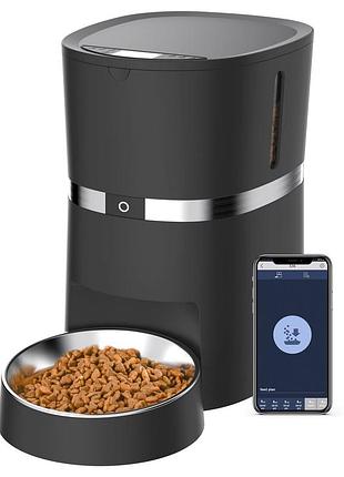 Автоматична годівниця smart life 3.8l з wi-fi керуванням, подвійною мискою та голосовим повідомленням для котів і собак