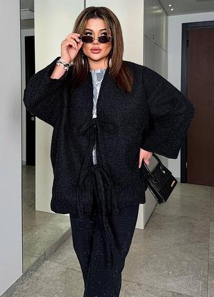 Кардиган свободного кроя на завязках с подкладом