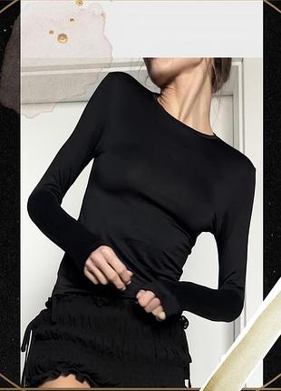 Чорна трикотаж майка довгий рукав по фігурі топ база лонгслів кофта база oldmoney y2k other