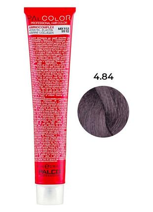 Крем-краска для волос с комплексом аминокислот palco 4.84 светло-средний горячий браун - интенсивное какао
