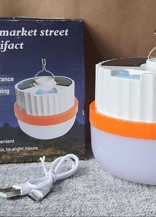 Яскравий кемпінговий ліхтар лампа ball buble 6561 вбудована сонячна панель з акумулятором