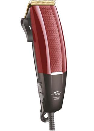 Машинка для стрижки волосся monte 5058-mt- r чоловіча машинка для стрижки 4 насадки червоний 15 вт