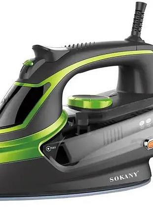 Гладильный паровой утюг sokany sk-11015 с керамическим покрытием подошвы 2400вт зеленый с черным