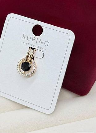 Жіночий кулон xuping круглий з чорним каменем і фіанітами медичне золото з покриттям справжнім золотом 18k підвіска на ланцюжок