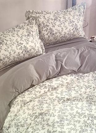 Постільна білизна сатин «laura-grand» код 17 євро комплект з 4 наволочками сірий з визерунками