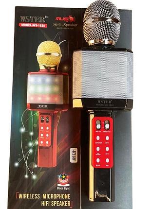 Бездротовий мікрофон караоке wester ws-1828 bluetooth 1800mah rgb підсвічування зміна голосу чорний