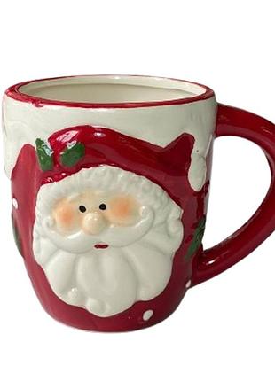 Новогодняя кружка olens 8030-304 керамика большая рождественская чашка с узором дед мороз 430 мл красный